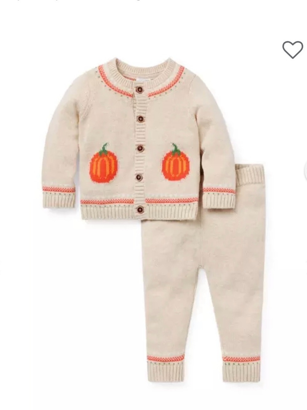 Janie and Jack Cream Knit Pumpkin Cardigan & Pant Set